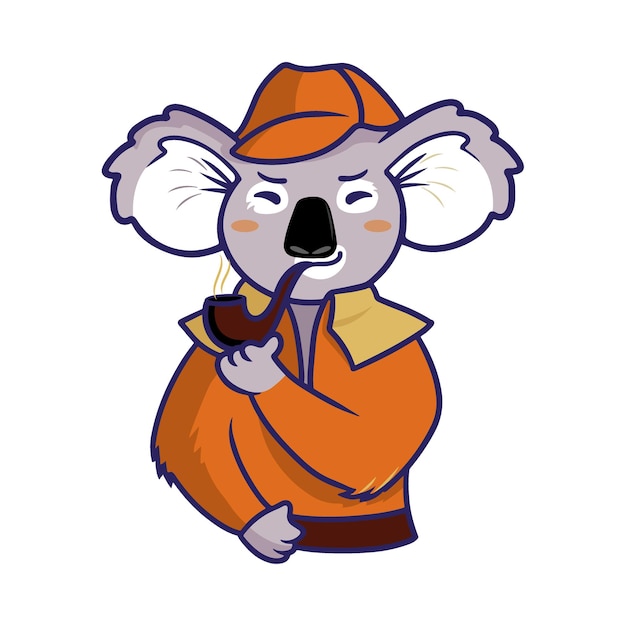 The cartoon logo of a koala is in the form of a symbol of Sherlock Holmes