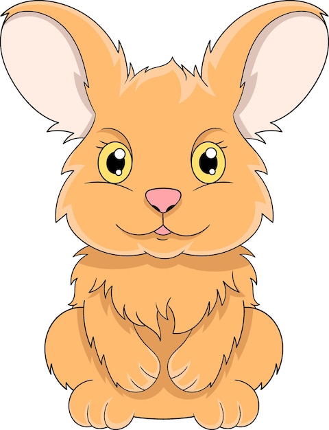 cartoon logo van een shaggy oranje konijn zit schattig creatief beeld