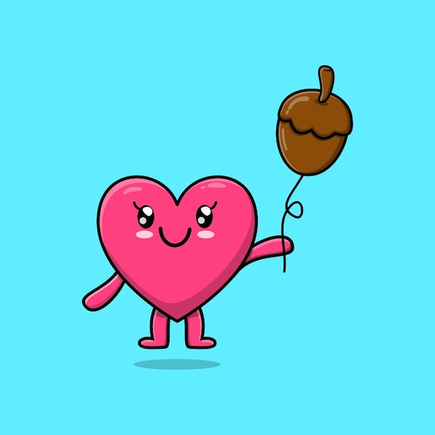 Cartoon lovely heart floating with acorn balloon