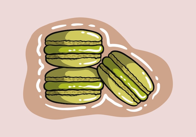 Vettore biscotti macaron del fumetto, maracron giallo. disegno da dessert dolce tradizionale francese. carino disegnato a mano