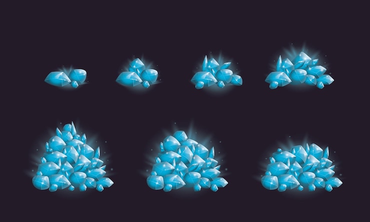 Vector cartoon magic gems and natural minerals trophy game assets vector illustration