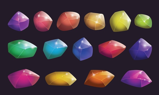 Vector cartoon magic gems and natural minerals trophy game assets vector illustration