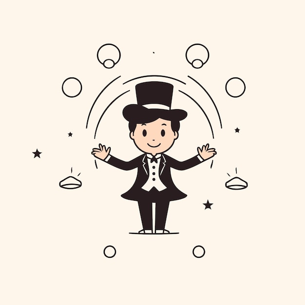 Vector cartoon magician in a cylinder hat and top hat vector illustration