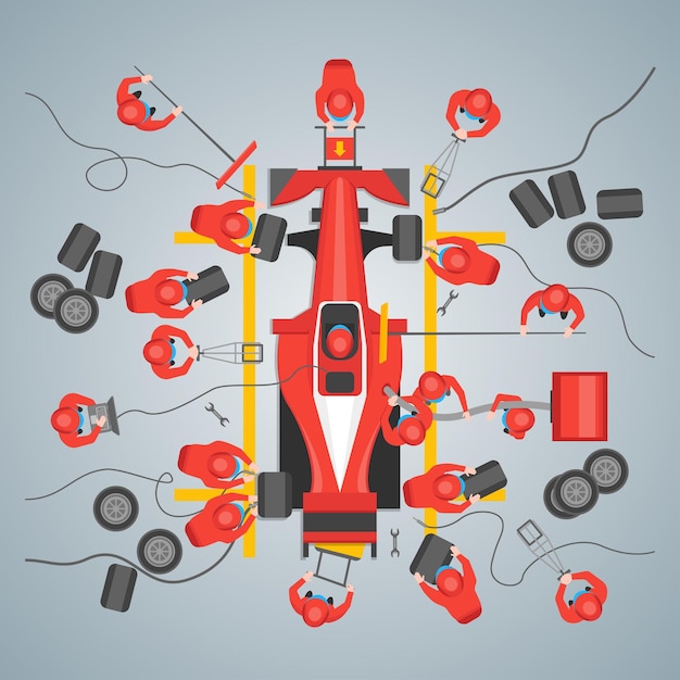 Cartoon maintenance racing car card poster vector