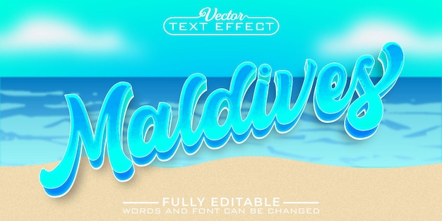 Мультфильм Мальдивы пляж вектор редактируемый текстовый эффект шаблон