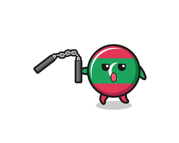 Cartoon of maldives flag using nunchaku