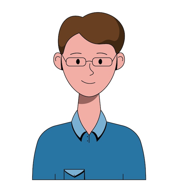 眼鏡をかぶった青いシャツを着た男性アバター 平面キャラクターイラスト