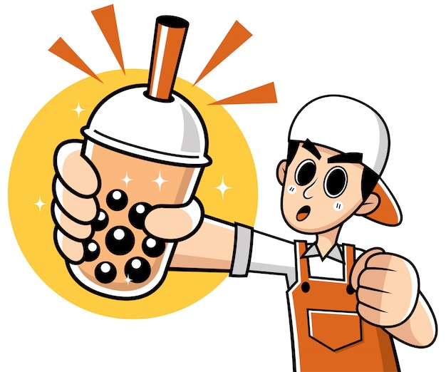 Cartoon male presenting bubble tea