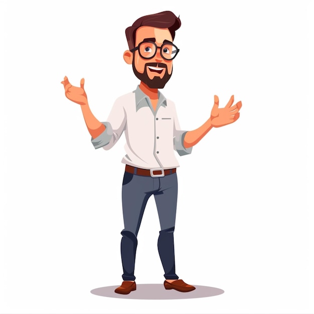 Vector cartoon male teacher in presenting pose 33