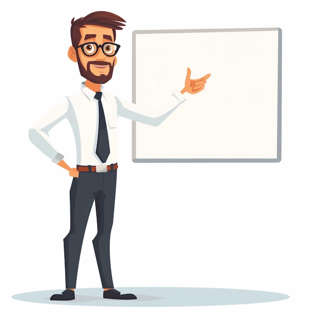 Vector cartoon male teacher in presenting pose 75