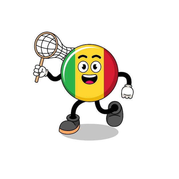 Cartoon of mali flag catching a butterfly