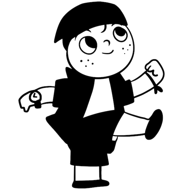 Cartoon man in black running doodle kawaii anime cute illustration clipart character chibi manga