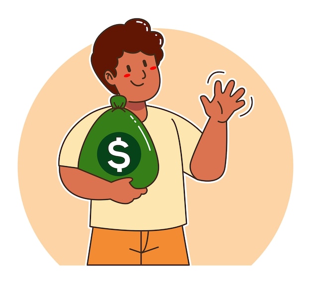 Vector cartoon man carrying sack of money