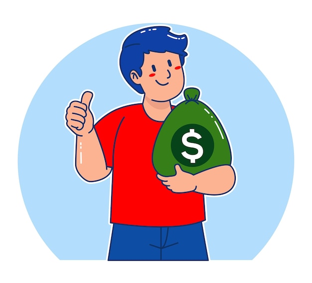 Cartoon man carrying sack of money