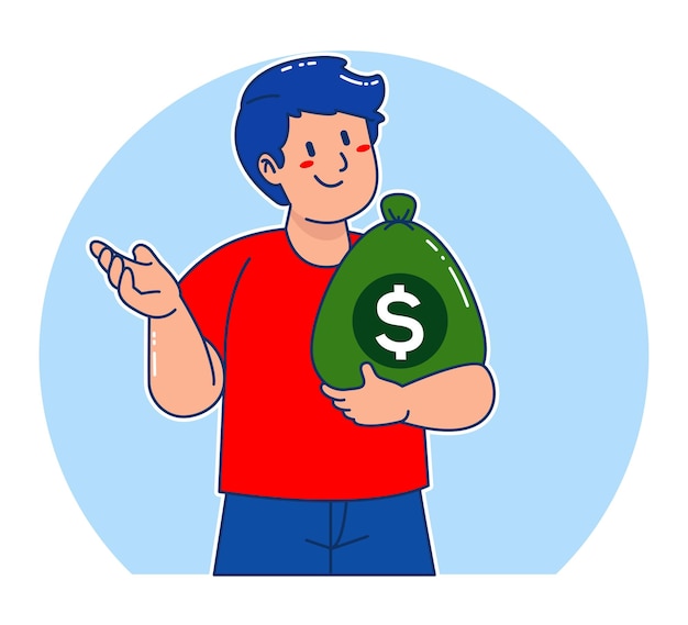 Cartoon man carrying sack of money