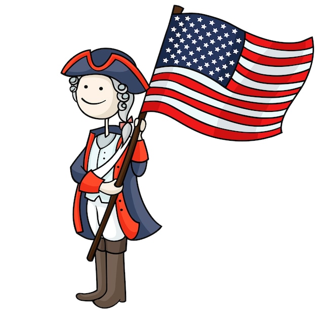 Cartoon man celebrating United States of America Independence Day American patriot in a 4th of July