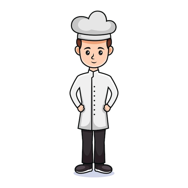 cartoon man in chef hat in various poses. Friendly handsome chef