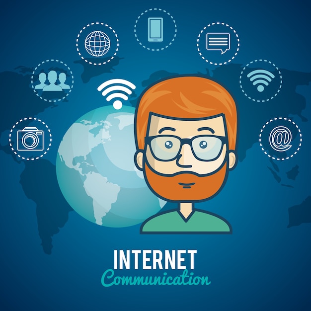 cartoon man communication internet global