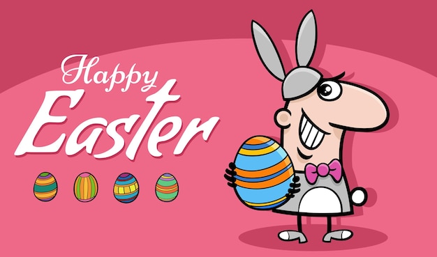 Cartoon man in easter bunny costume greeting card