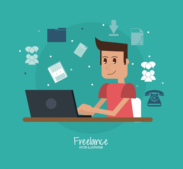 Cartoon man en freelance