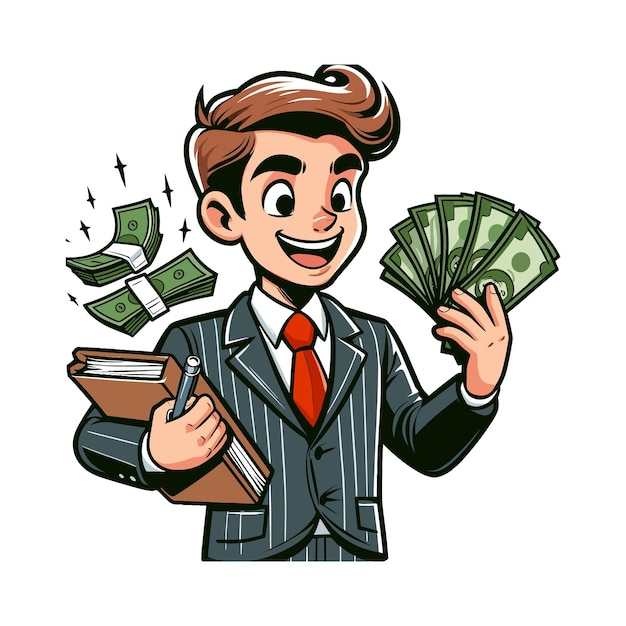 cartoon man hold in hand money Vector illustration