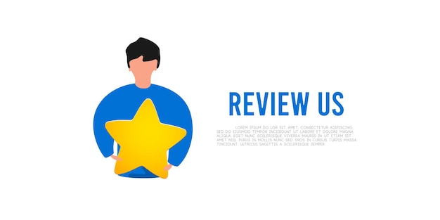 Cartoon man hold yellow star costumer review illustration