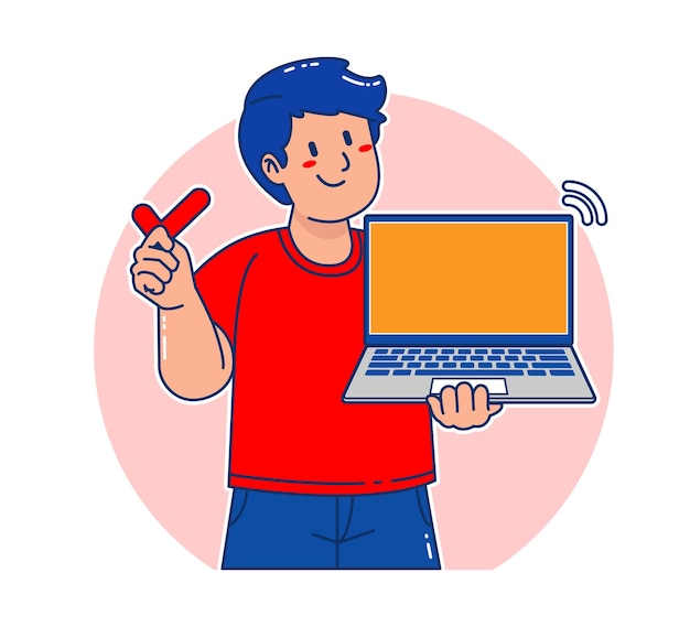 Cartoon Man holding a laptop