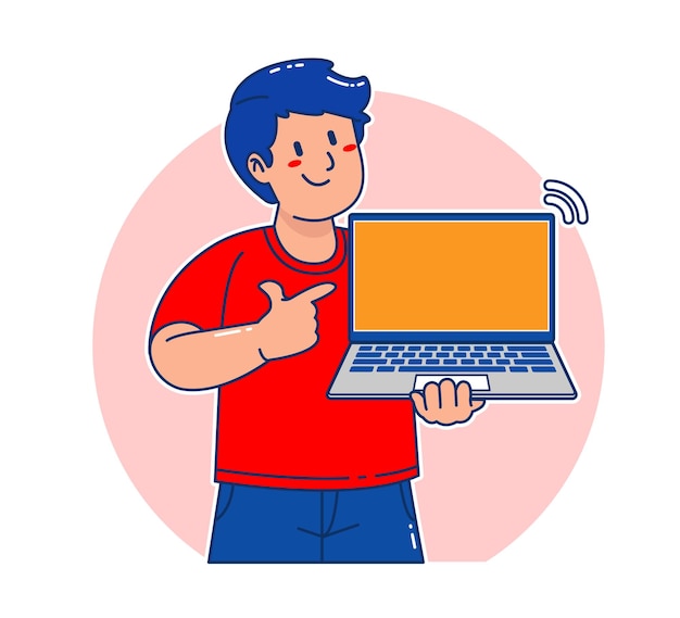 Cartoon Man holding a laptop