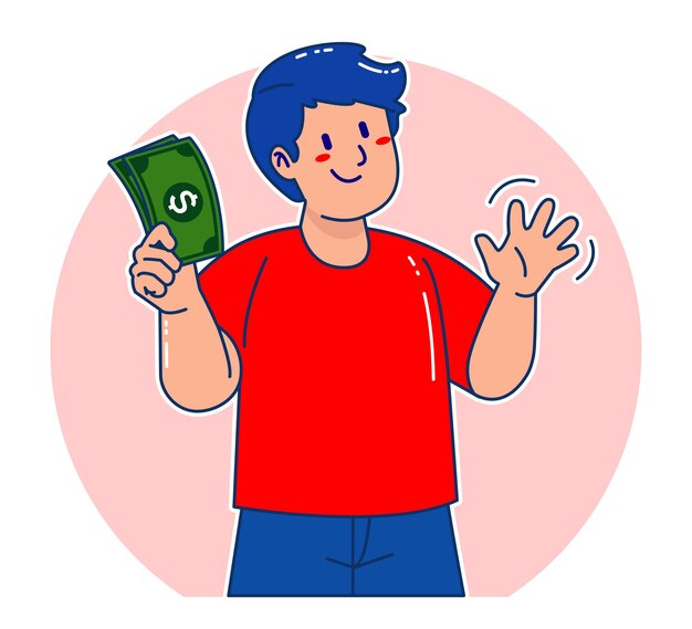 Cartoon man holding money bills