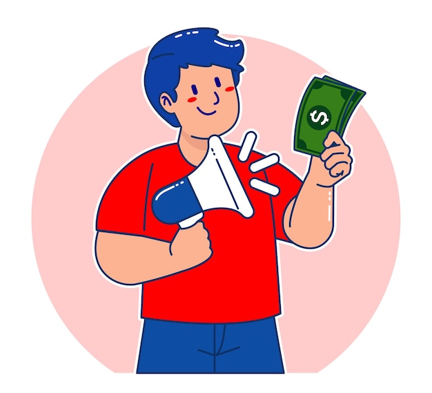 Cartoon man holding money bills