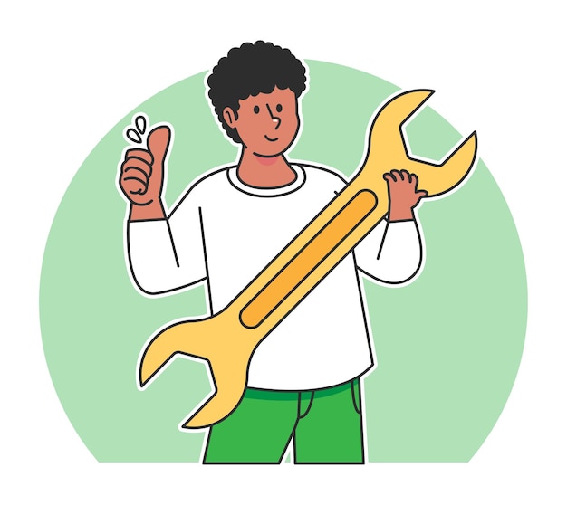 Cartoon man holding wrench