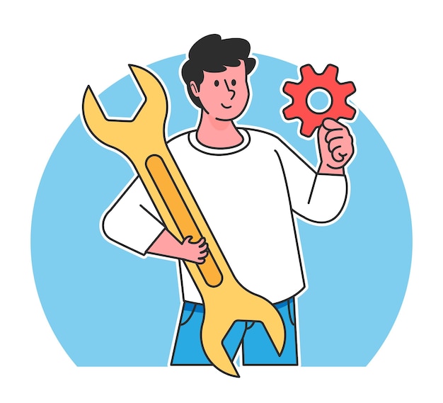 Cartoon man holding wrench