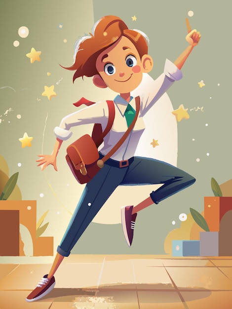 a cartoon of a man jumping in the air with a suitcase