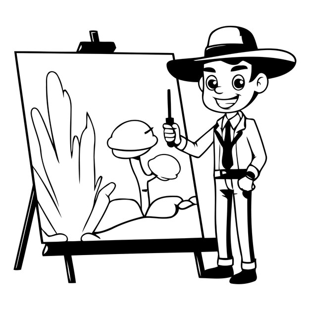 Vector cartoon man kunstenaar met easel vector illustratie voor uw ontwerp