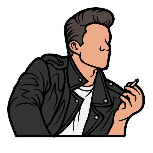 a cartoon of a man in a leather jacket smoking a cigarette