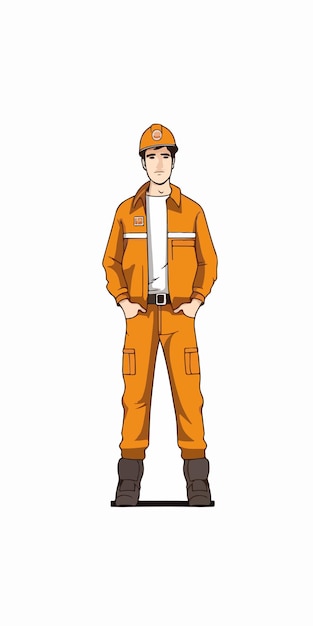 A cartoon man in an orange jumpsuit with the word construction on the front.