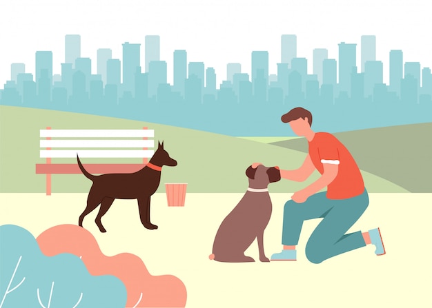 Premium Vector | Cartoon man pet sitting dog doberman boxer meeting Premium Vector | Cartoon man pet sitting dog doberman boxer meeting