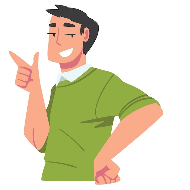 Vector cartoon man pointing to something with his finger