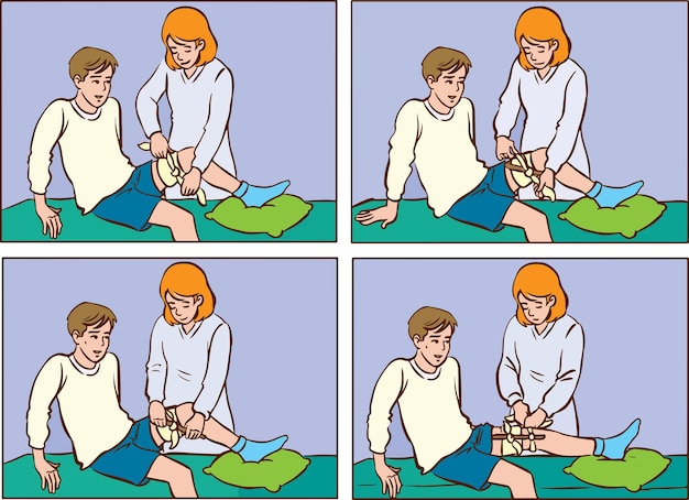 A cartoon of a man receiving a knee injury.