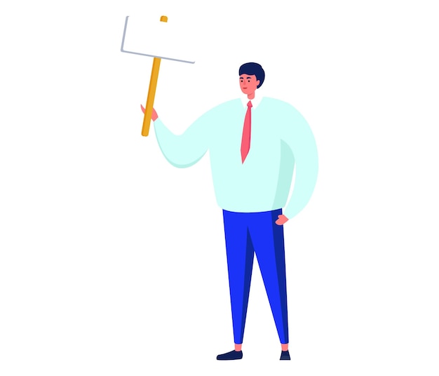 Cartoon man in shirt and tie holding a window squeegee office worker with cleaning tool cleanliness