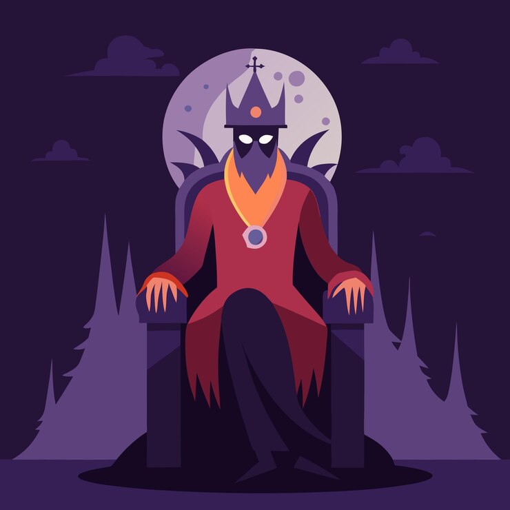 Вектор мультфильм о человеке, сидящем в темной комнате с луной и деревьями на заднем плане