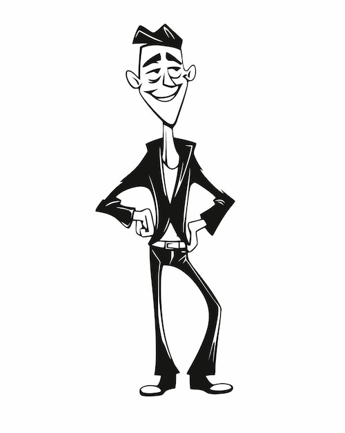 Cartoon man in a suit and pants with a smile on his face.