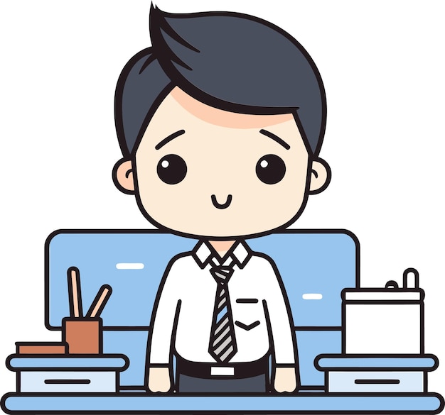 부 카운터 앞에 서 있는 타이를 입은 남자의 만화