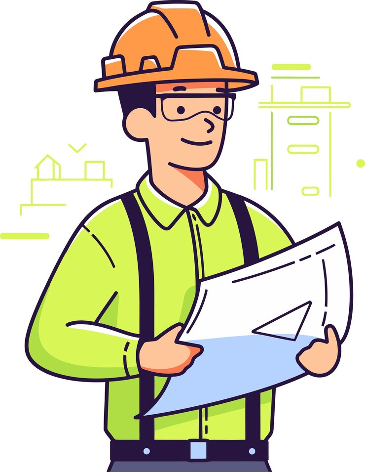 Vector a cartoon of a man wearing a hard hat and holding a letter