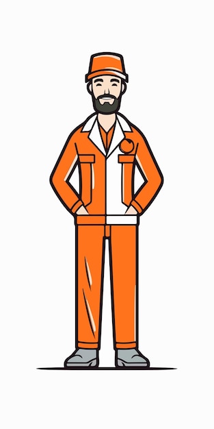 Vector a cartoon of a man wearing an orange uniform and a hat with the word'fireman'on it.