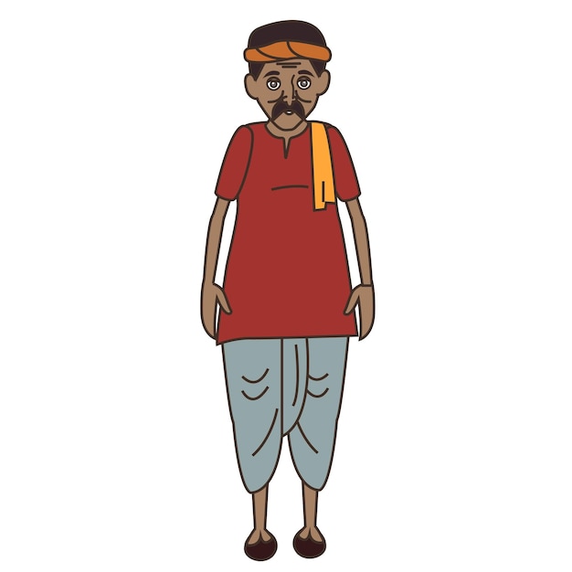 A cartoon of a man wearing a red shirt and blue pants.