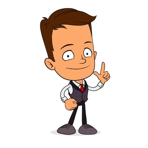 a cartoon of a man wearing a suit and tie with the word  he is giving a thumbs up