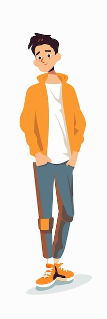 Vector a cartoon of a man wearing a yellow jacket and a white shirt with the word love on it.