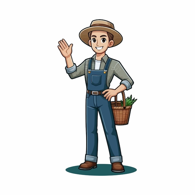 a cartoon of a man with a basket of vegetables