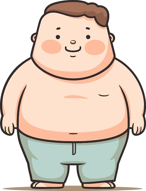 큰 배와 한 셔츠를 입은 만화 남자